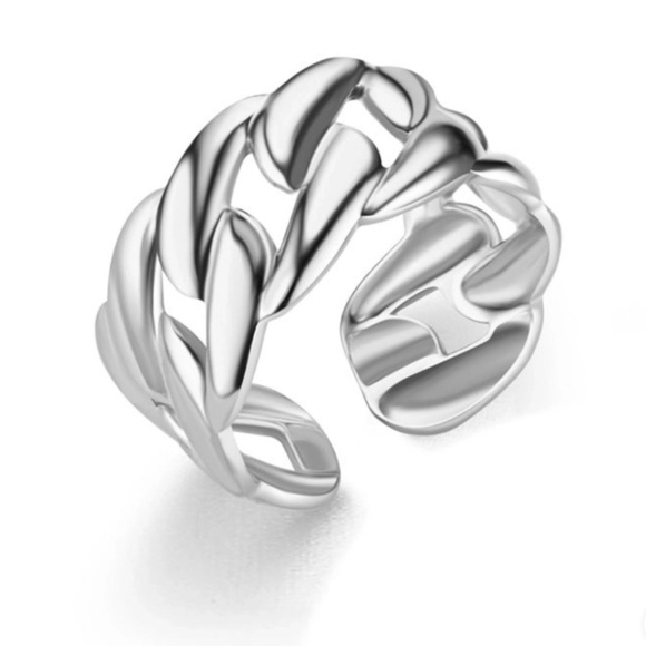 *NEW* Stainless Steel Ring - Large Cuban Links & Adjustable (SILVER) - Picture 3 of 5